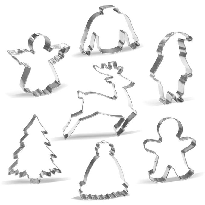 LARGE CHRISTMAS COOKIE CUTTER SET 7 PIECE STAINLESS STEEL