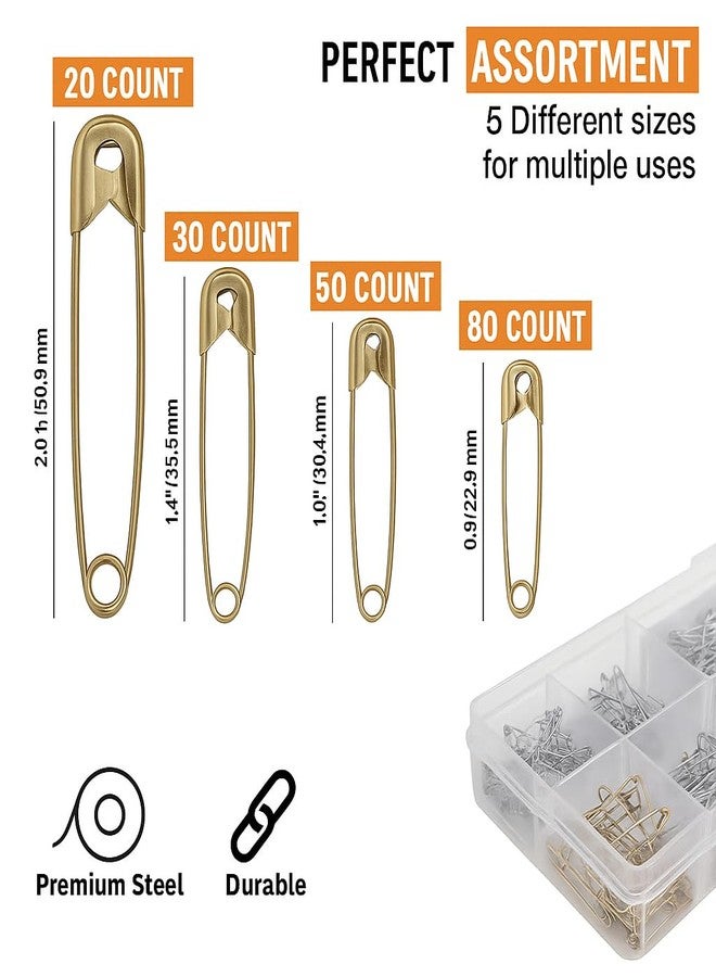 Fiable Collection 200 Pcs Safety Pins – Assorted Sizes (XS, S, M, L) – Silver & Golden Rust Resistant Metal Pins for Tailoring, Crafts, Sewing & Multi-Purpose Use - Image 4