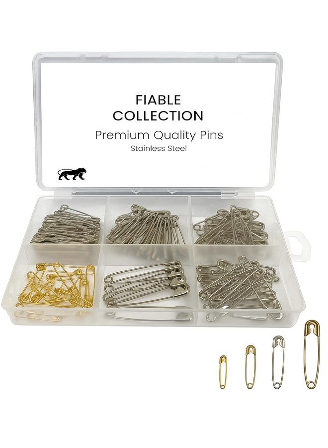 Fiable Collection 200 Pcs Safety Pins – Assorted Sizes (XS, S, M, L) – Silver & Golden Rust Resistant Metal Pins for Tailoring, Crafts, Sewing & Multi-Purpose Use - Image 1
