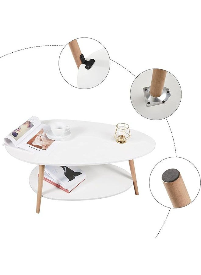 Arabest - Coffee Table Oval Wood Table with Open Shelving for Storage and Display 2 Tier Sofa Table, Small Modern Furniture Living Room Home Office - Image 1