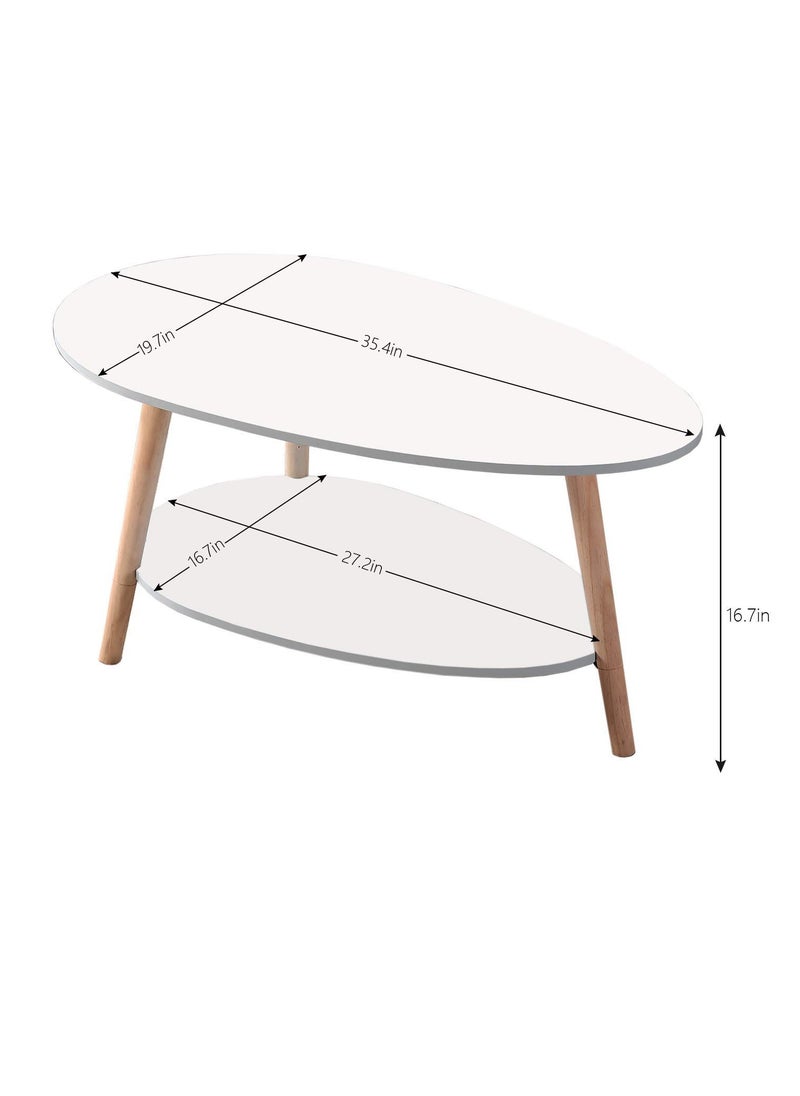 Arabest - Coffee Table Oval Wood Table with Open Shelving for Storage and Display 2 Tier Sofa Table, Small Modern Furniture Living Room Home Office - Image 1