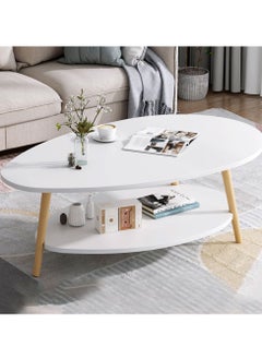 Coffee Table Oval Wood Table with Open Shelving for Storage and Display 2 Tier Sofa Table, Small Modern Furniture Living Room Home Office