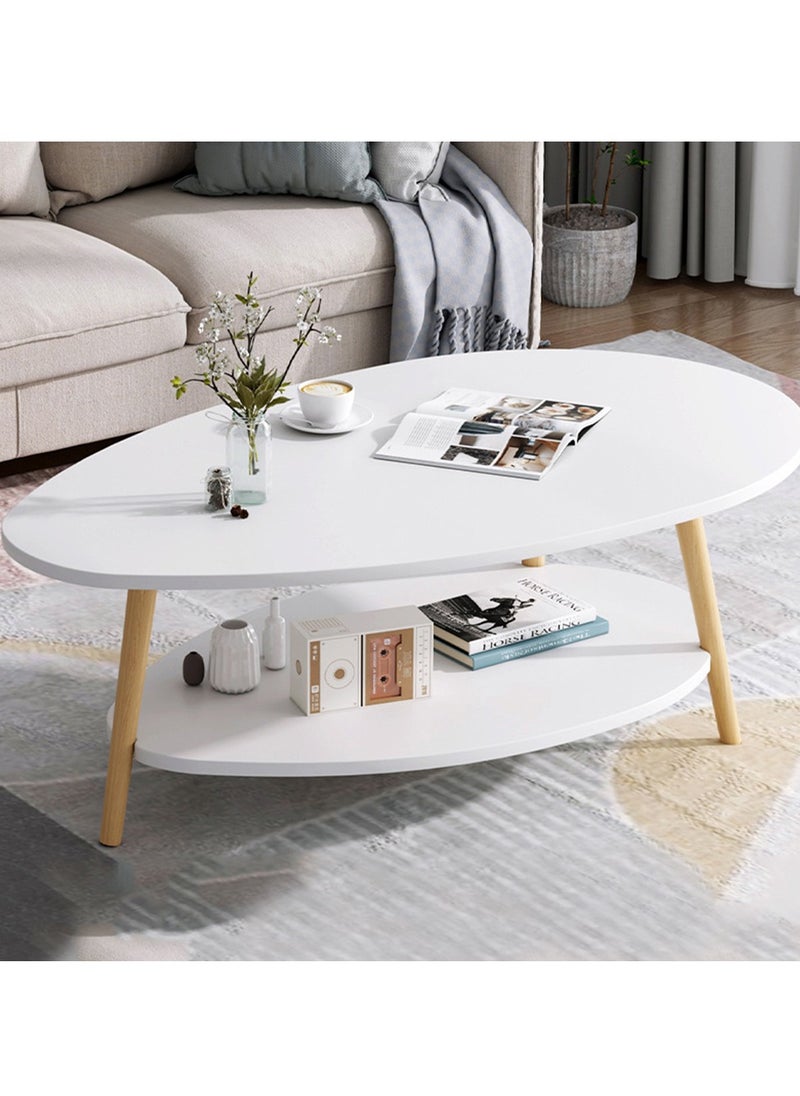 Arabest - Coffee Table Oval Wood Table with Open Shelving for Storage and Display 2 Tier Sofa Table, Small Modern Furniture Living Room Home Office - Image 1