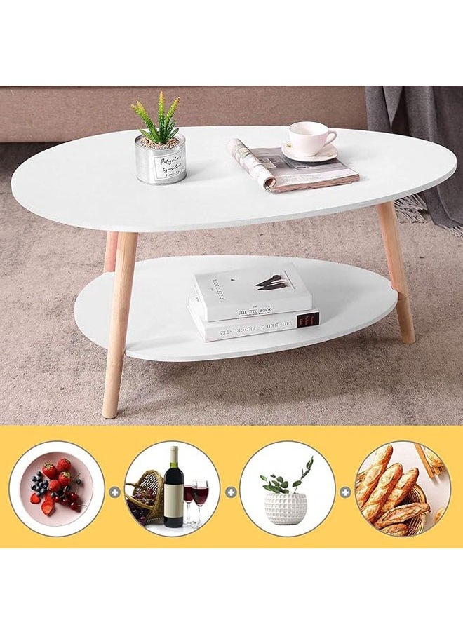 Arabest - Coffee Table Oval Wood Table with Open Shelving for Storage and Display 2 Tier Sofa Table, Small Modern Furniture Living Room Home Office - Image 1