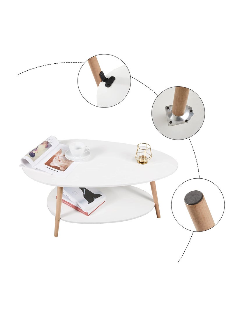 Arabest - Coffee Table Oval Wood Table with Open Shelving for Storage and Display 2 Tier Sofa Table, Small Modern Furniture Living Room Home Office - Image 1