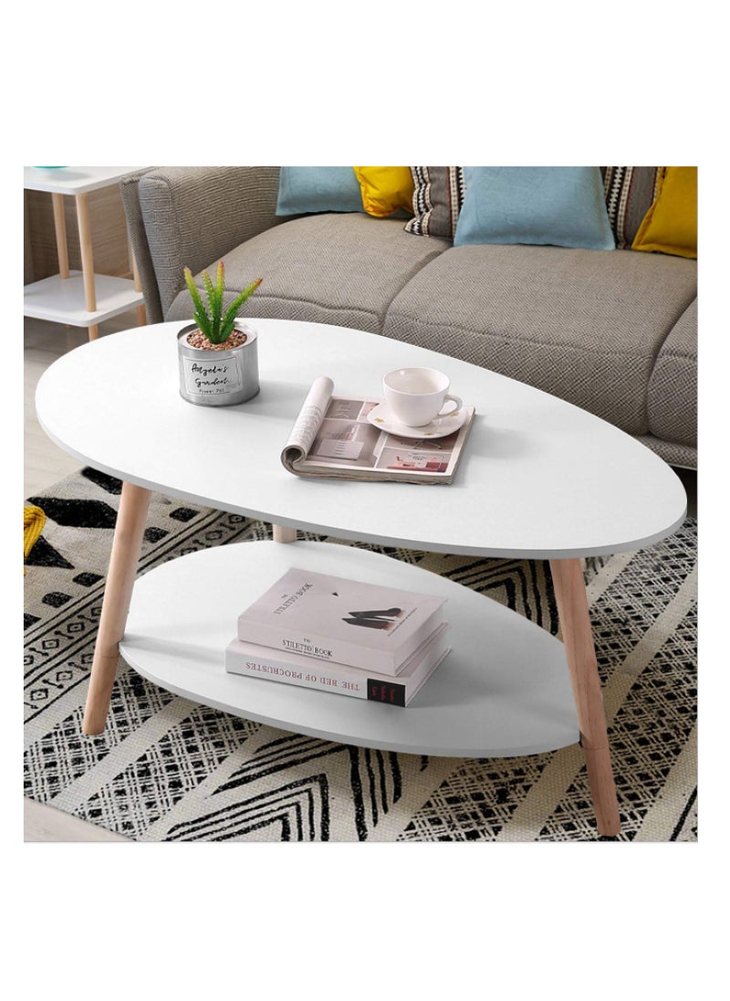 Arabest - Coffee Table Oval Wood Table with Open Shelving for Storage and Display 2 Tier Sofa Table, Small Modern Furniture Living Room Home Office - Image 1