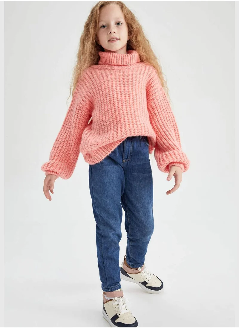 ديفاكتو Girl Oversize Fit Turtle Neck Long Sleeve Tricot Pullover