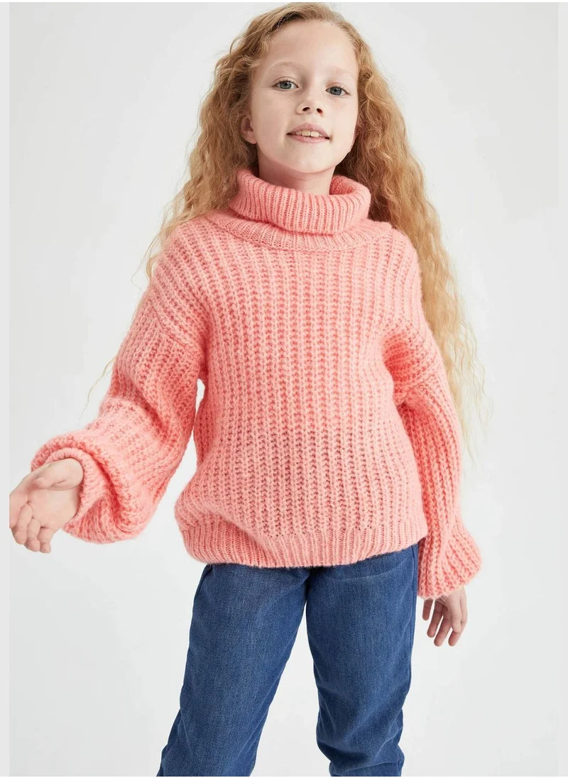 ديفاكتو Girl Oversize Fit Turtle Neck Long Sleeve Tricot Pullover