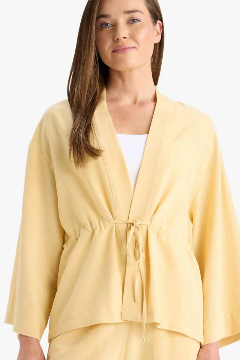 ديفاكتو Relax Fit V-Neck Gathered Linen Blend Shirt