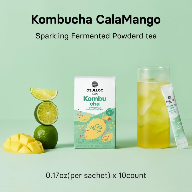 OSULLOC Kombucha Tea Calamango (Calamansi & Mango Blending), Sparkling Powdered Mix Beverage, No added sugar, 10 Sticks, 1.76oz - Image 2
