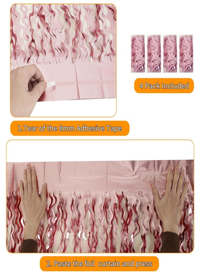 KEEUH 4 Pack 3.3x6.6ft Pink Tinsel Curtain Party Backdrop - Wavy Foil Fringe Curtain Party Streamers for Girl Princess Bachelorette Disco Party Decorations - Image 3