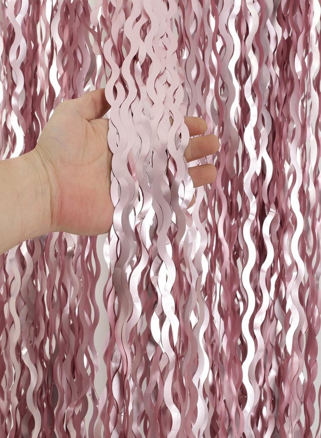 KEEUH 4 Pack 3.3x6.6ft Pink Tinsel Curtain Party Backdrop - Wavy Foil Fringe Curtain Party Streamers for Girl Princess Bachelorette Disco Party Decorations - Image 1