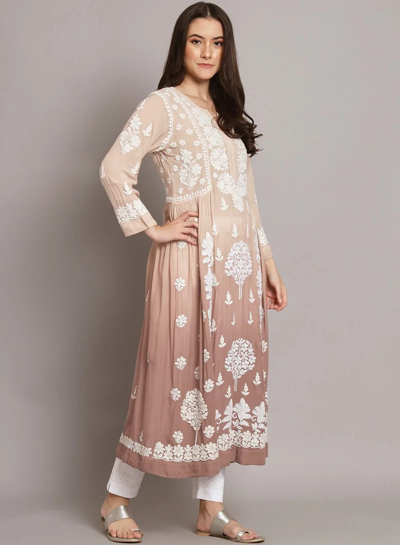 Alaya Hand Embroidered Chikankari A Line Muslin Kurta-AL3664