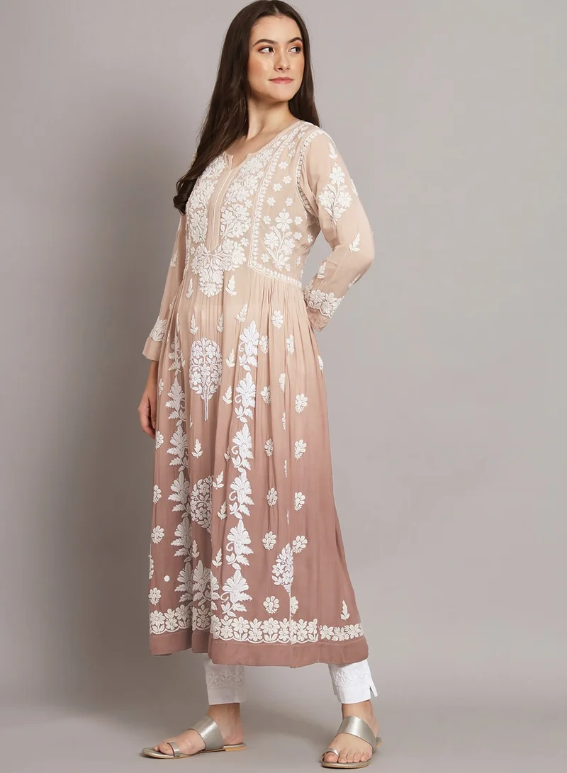 Alaya Hand Embroidered Chikankari A Line Muslin Kurta-AL3664