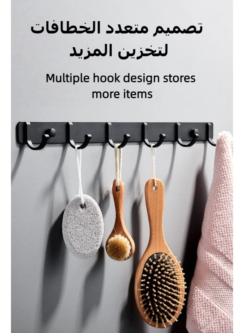 خطافات جدارية سوداء، خطافات حمام غير مثقبة، تخزين غرفة النوم، خطافات تعليق، خطافات جدارية من الألومنيوم الفضائي لتعليق المعاطف والقبعات والمناشف والحقائب والأرواب، 60.5 سم مع 8 خطافات - Image 4