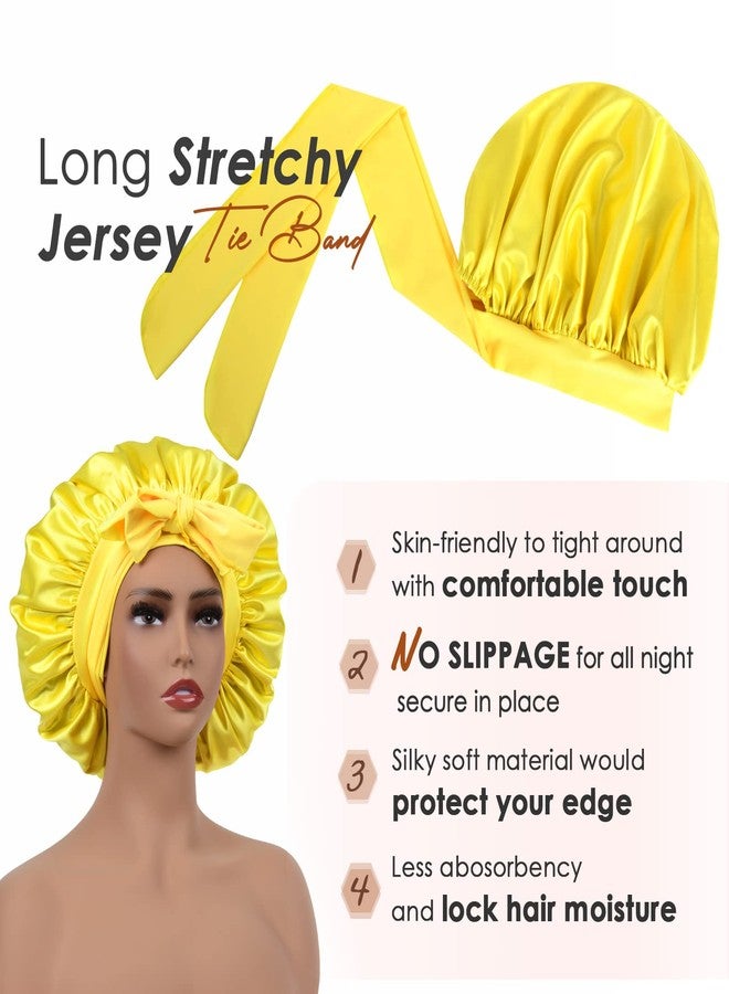 YANIBEST Silk Bonnet for Sleeping Women Satin Bonnet Double Layer Satin Lined Hair Bonnet with Tie Band Curly Hair Yellow - Image 4