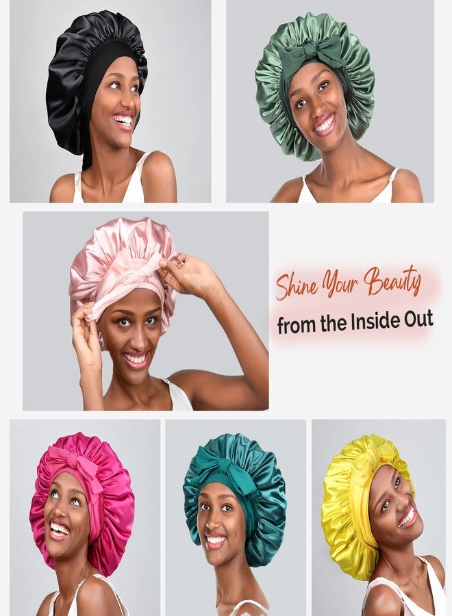 YANIBEST Silk Bonnet for Sleeping Women Satin Bonnet Double Layer Satin Lined Hair Bonnet with Tie Band Curly Hair Yellow - Image 5