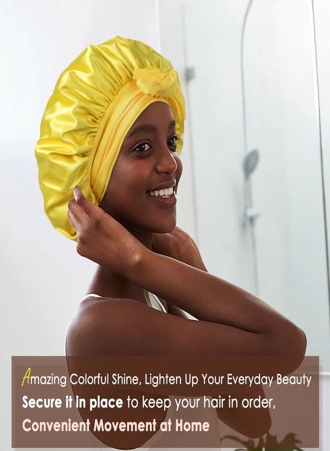 YANIBEST Silk Bonnet for Sleeping Women Satin Bonnet Double Layer Satin Lined Hair Bonnet with Tie Band Curly Hair Yellow - Image 3