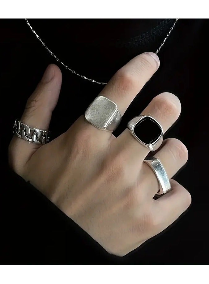 Goolsky 4 قطع خواتم عصرية على طراز البانك، خاتم معدني هندسي رجعي، - Image 4
