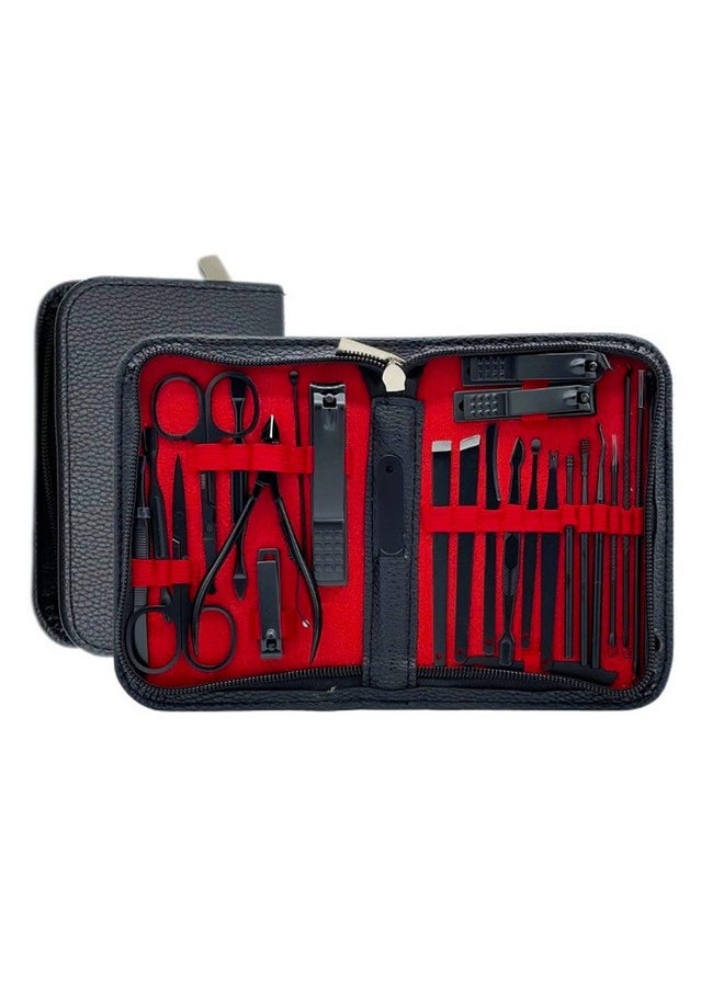 vigor path - Manicure Set Complete Stainless Steel Nail Clippers And Care Tools Set In Luxurious Leather Travel Case Portable 26Piece Travel Nail Kit (Black) - Image 1