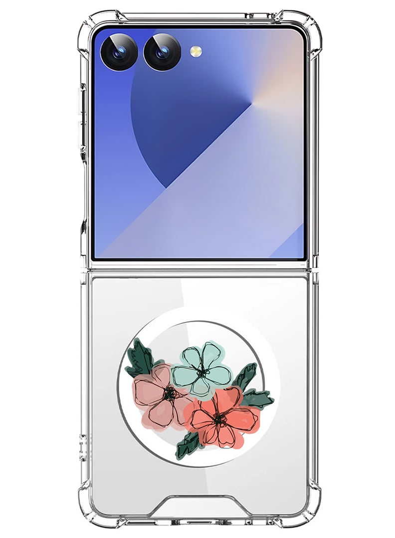 Theodor Magnetic Case for Samsung Galaxy Z Flip 7 Compatible with MagSafe Wireless Charging, Shockproof Phone Bumper Cover Flowers - Image 1