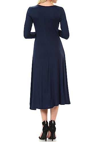 iconic luxe Women's Long Sleeve A-Line Fit and Flare Midi Dress Formal Casual Small Navy - Image 3