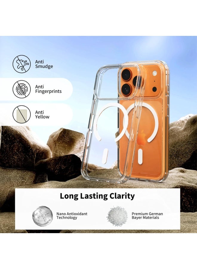 غطاء آيفون 17 Pro المغناطيسي، غطاء شفاف بلوري مقاوم للاصفرار، متوافق مع ماج سيف مع حماية من السقوط بمستوى عسكري - Image 3