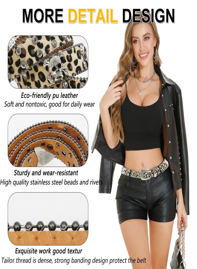 EVERBLTING Rhinestone Skull Belt Men Women Skull Leopard Belt Punk Studded Skulls Belts Western Cowgirl BB Belts Y2k, Leopard-yellow, 105:fits waist from 30"-34" - Image 4