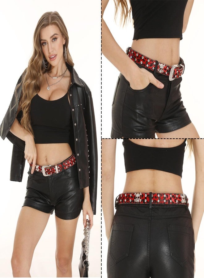EVERBLTING Rhinestone Skull Belt Men Women Skull Leopard Belt Punk Studded Skulls Belts Western Cowgirl BB Belts Y2k, Leopard-yellow, 105:fits waist from 30"-34" - Image 3