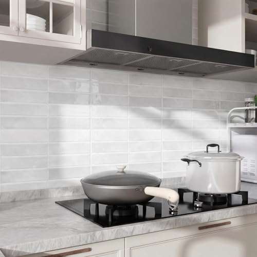 Greymond Peel and Stick Backsplash Tiles – Easy DIY Self-Adhesive Subway Wall Tiles, 10 Pack for Kitchen & Bathroom, 11.42'' x 9'' (White Grey) - Image 3