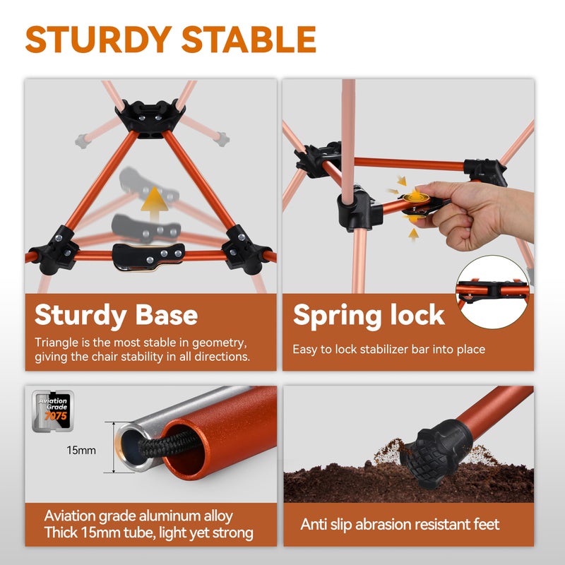 MARCHWAY Lightweight Folding Camping Chair with Spring Lock, Stable Compact Portable for Outdoor Camp, Travel, Beach, Picnic, Festival, Hiking, Backpacking (Lowback Orange) - Image 2