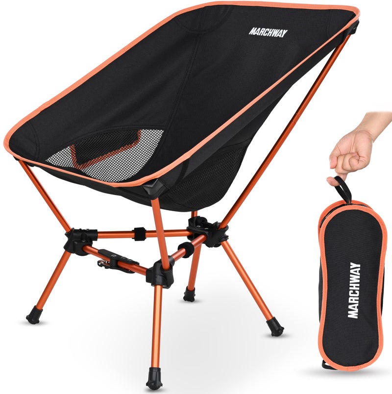 MARCHWAY Lightweight Folding Camping Chair with Spring Lock, Stable Compact Portable for Outdoor Camp, Travel, Beach, Picnic, Festival, Hiking, Backpacking (Lowback Orange) - Image 1