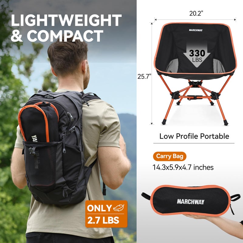 MARCHWAY Lightweight Folding Camping Chair with Spring Lock, Stable Compact Portable for Outdoor Camp, Travel, Beach, Picnic, Festival, Hiking, Backpacking (Lowback Orange) - Image 4