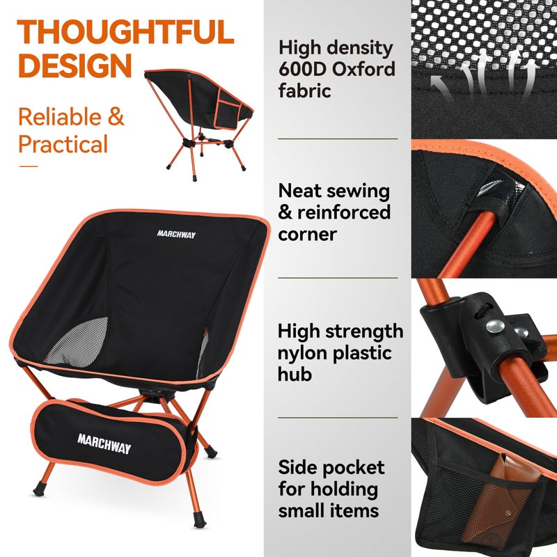 MARCHWAY Lightweight Folding Camping Chair with Spring Lock, Stable Compact Portable for Outdoor Camp, Travel, Beach, Picnic, Festival, Hiking, Backpacking (Lowback Orange) - Image 3