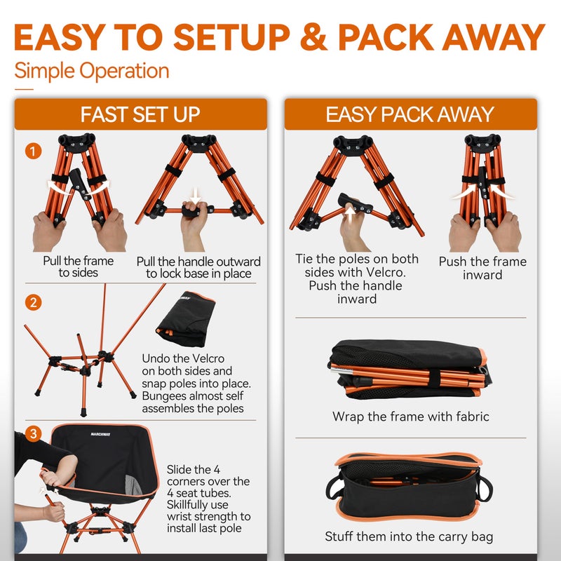 MARCHWAY Lightweight Folding Camping Chair with Spring Lock, Stable Compact Portable for Outdoor Camp, Travel, Beach, Picnic, Festival, Hiking, Backpacking (Lowback Orange) - Image 5