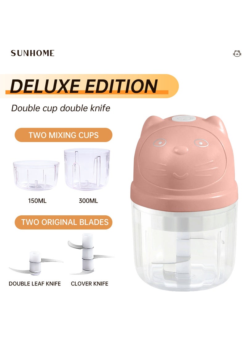 Sunhome 2-in-1 Electric Chopper Mixer Grinder 150ml+300ml 45W SH-188P Pink/Clear  - Image 1