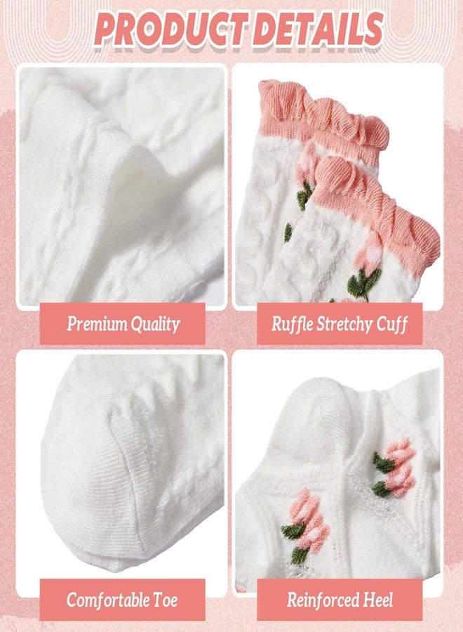 Skicuff جوارب Skicuff النسائية البيضاء اللطيفة ذات الكشكشة، 10 أزواج، بتصميم ريفي أنيق، جوارب قصيرة مزينة بالزهور، جوارب أنيقة ومريحة، جوارب جميلة قابلة للتهوية، 5 ألوان - Image 3