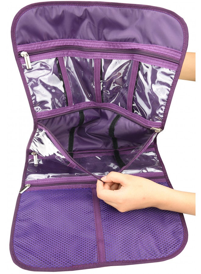 Freegrace Premium Hanging Toiletry Travel Bag - Cosmetic, Jewelry, Toiletry & Accessory Storage Organizer Bag, Large Size, Various Compartments (Purple) - Image 4
