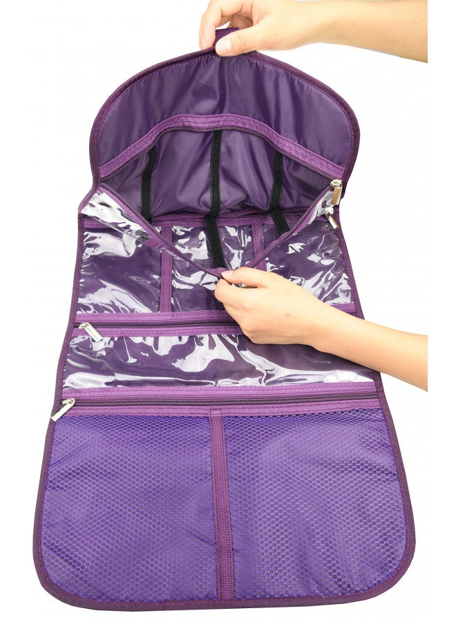 Freegrace Premium Hanging Toiletry Travel Bag - Cosmetic, Jewelry, Toiletry & Accessory Storage Organizer Bag, Large Size, Various Compartments (Purple) - Image 3