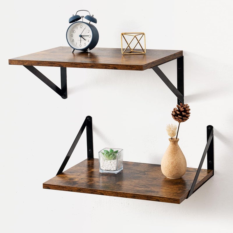 Axeman Deep Floating Shelves for Wall, 16W x 12D Rustic Wood Wall Shelves Set of 2, 12 Inch Deep Large Floating Shelves for Decor & Storage, Hanging Shelves for Farmhouse Kitchen Bathroom Bedroom - Image 1