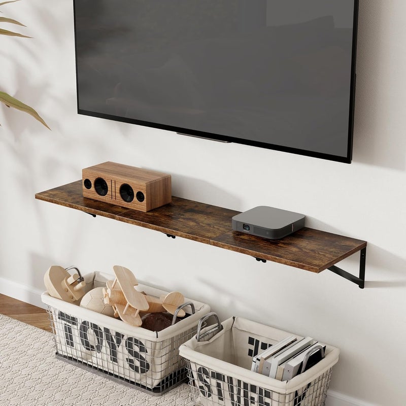 Axeman Deep Floating Shelves for Wall, 16W x 12D Rustic Wood Wall Shelves Set of 2, 12 Inch Deep Large Floating Shelves for Decor & Storage, Hanging Shelves for Farmhouse Kitchen Bathroom Bedroom - Image 2