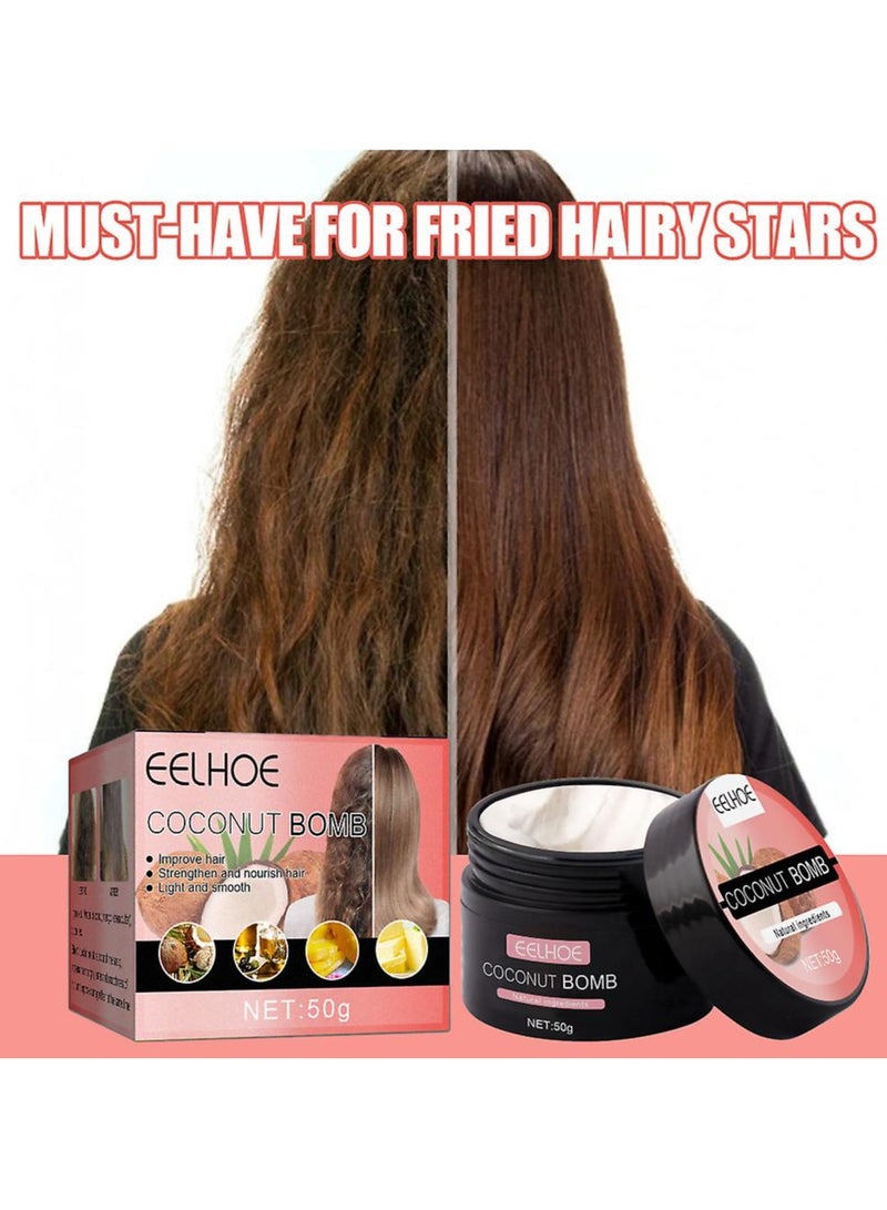 EELHOE Coconut Bomb Nourishing Hair Mask, New Nourishing Coconut Hair Mask,Natural Coco Oil Formula Masque for Silk Smooth Deep Conditioner,Hair Damaged Dry Treatment for All Hair Types - Image 2