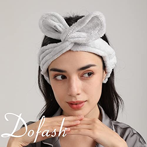 Dofash 2Pcs A Cute Bunny Ears Face Wash Headband, Skincare Makeup Headband, Beauty Lovely Spa Headbands With Delicate Bag For Girls And Woman, White and Gray - Image 2
