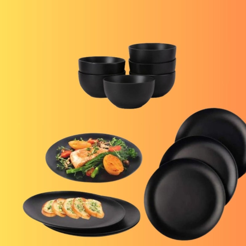 DECOR VIBES Melamine 6 Black Dinner Plates with 6 Bowls, Kitchen Plates, Dinner Plates for Snacks or Food and Salad, Dinnerware, Dinner Set for Gift (Matt Black, 10 Inch, Combo of of 12) - Image 2