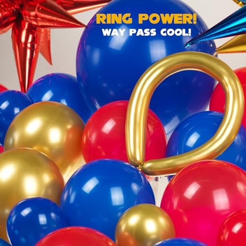Kozee Red Blue Gold Balloon garland arch Kit 130 PCS chrome blue with foil Star diy long balloons for kid video game Cartoon Hedgehog theme birthday superhero gamer party decorations - Image 5