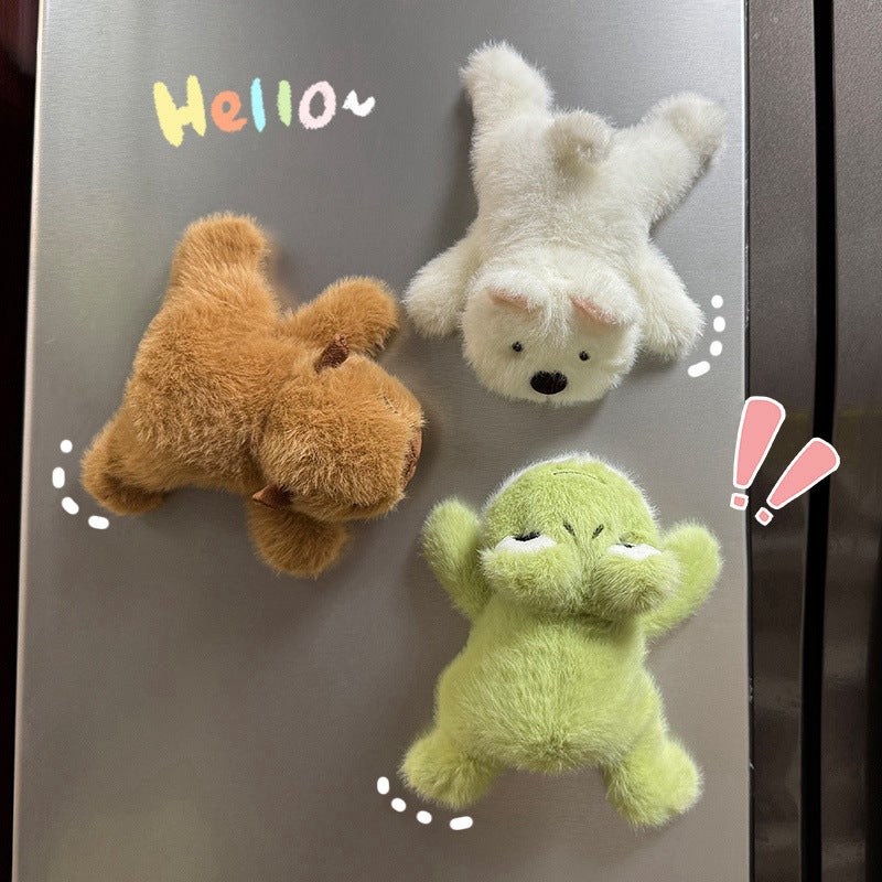 Cartoon Plush Animal Fridge Magnet - Cute Magnetic Lying-Down Stuffed Toy, 14cm, Gift Souvenir - Image 1