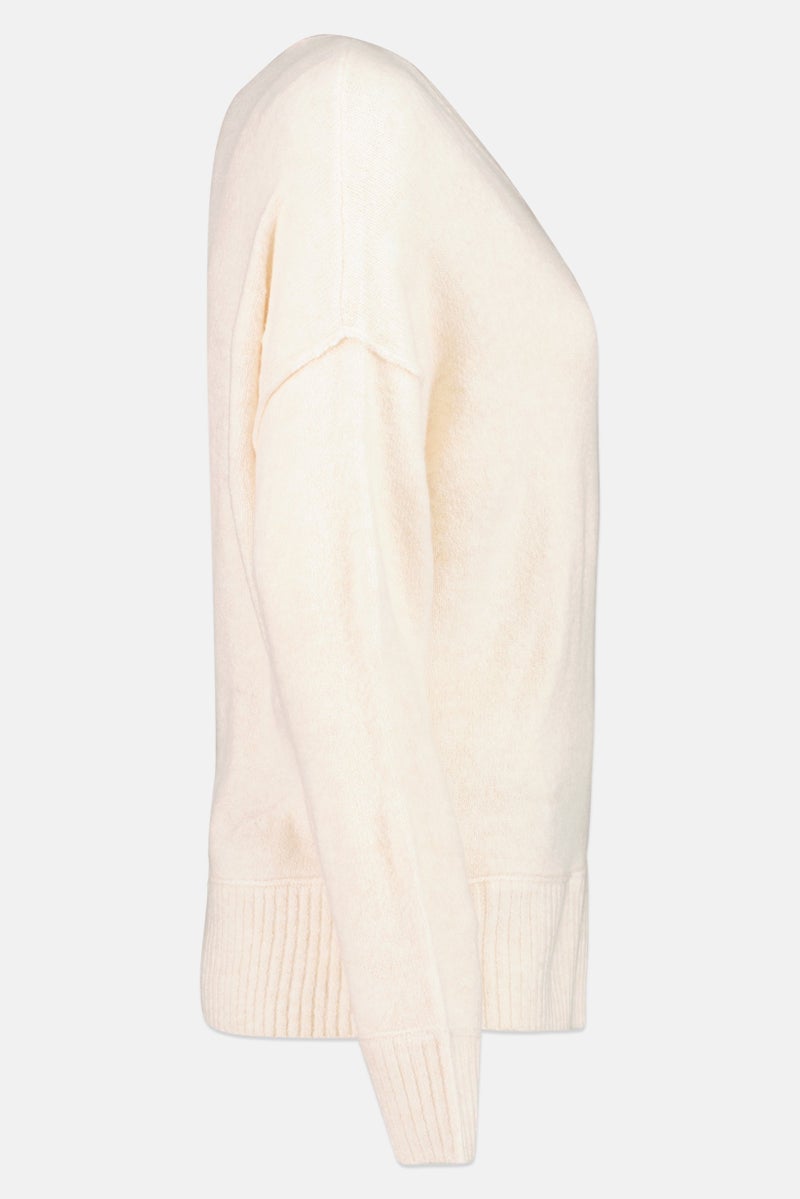 Workshop Republic Clothing Women Split Neck Knitted Sweater, Soft Beige - Image 3