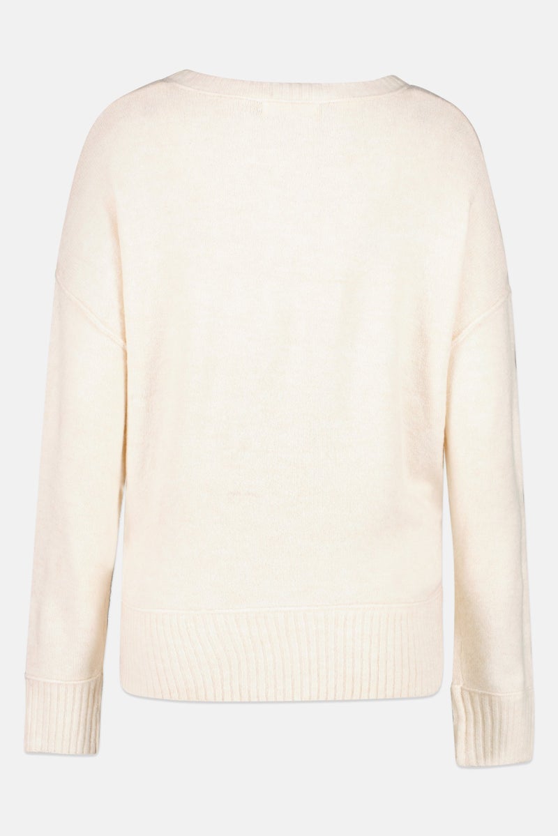 Workshop Republic Clothing Women Split Neck Knitted Sweater, Soft Beige - Image 4