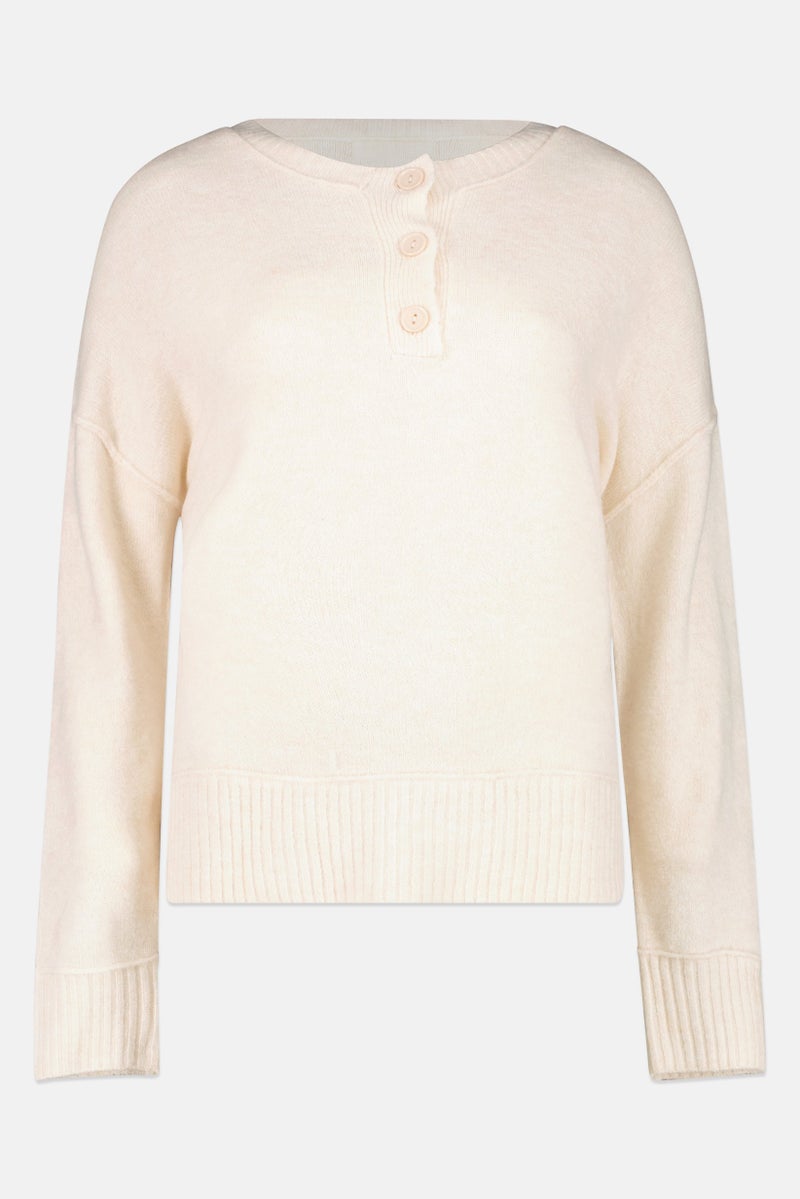 Workshop Republic Clothing Women Split Neck Knitted Sweater, Soft Beige - Image 2