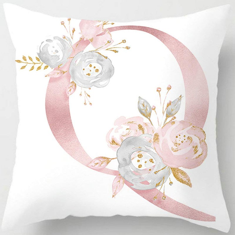 Tillskuch Pink Throw Pillow Covers Cute Alphabet Decorative Cushion Covers Square Letter Throw Pillows Protectors for Sofa Couch Bedroom Chair Home Decor 18 x 18 Inch(Q) - Image 1